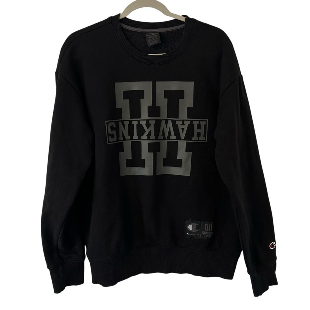 Black Stranger Things Hawkins Netflix Champion Sweatshirt Crewneck Unisex Medium
